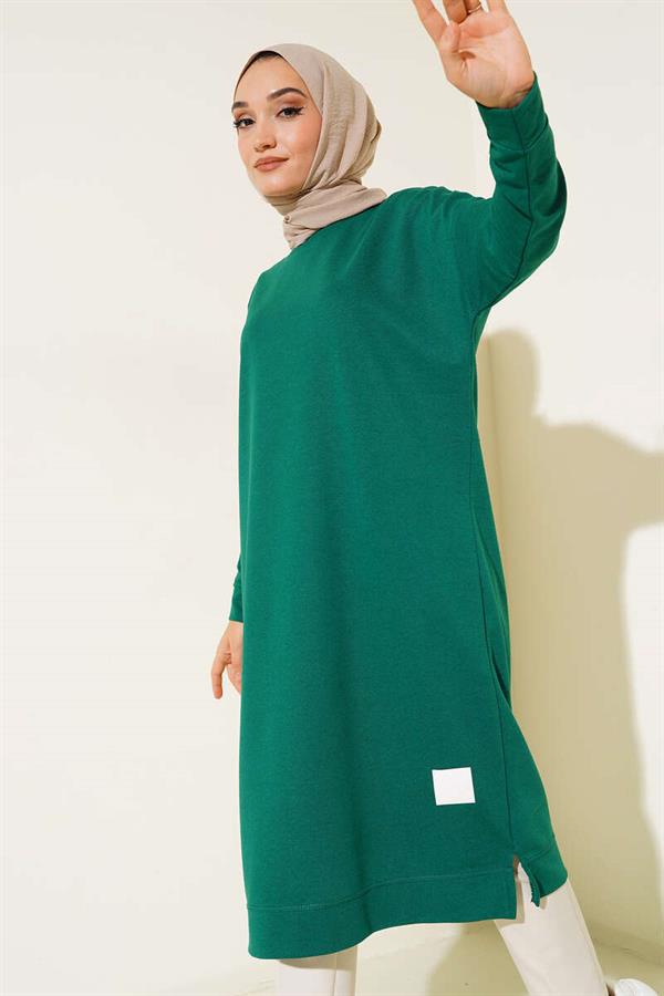  Embroidered Long Basic Tunic Emerald