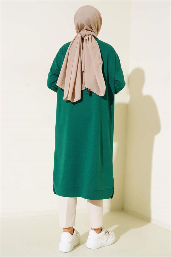  Embroidered Long Basic Tunic Emerald