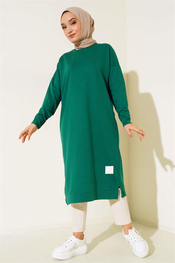  Embroidered Long Basic Tunic Emerald
