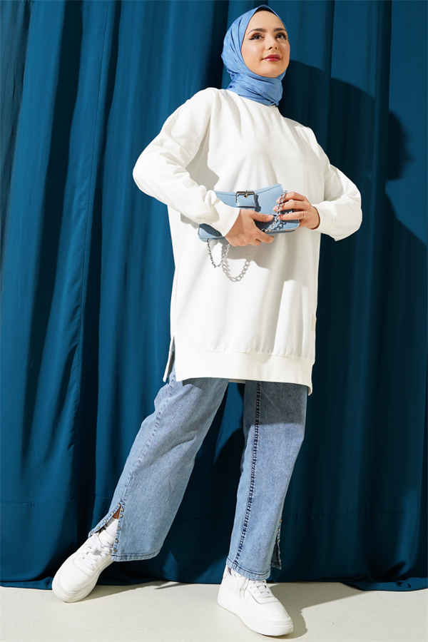 Emblem Slit Detailed Tunic Ecru