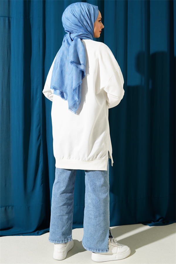Emblem Slit Detailed Tunic Ecru