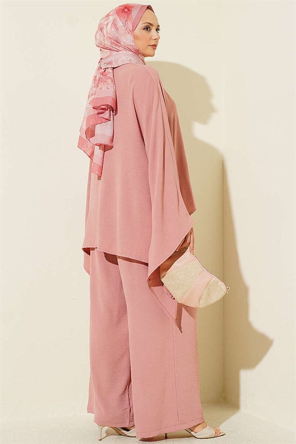 Asymmetrical Cut Loose 2 Piece Set Powder Pink