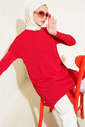 Asymmetrical Back Slit Tunic Red