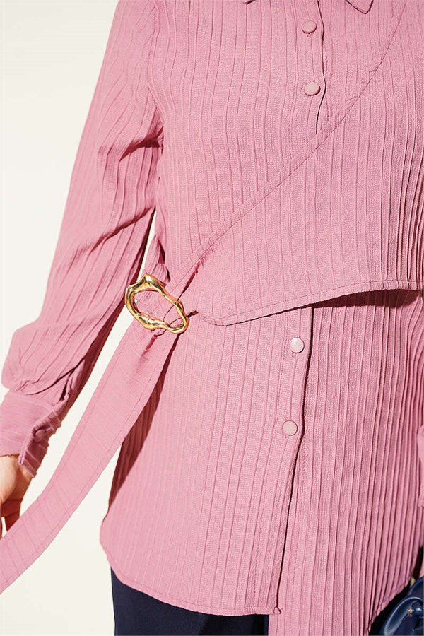 Asymmetrical Shirt with Gold Buckle Detail, Rose Pink