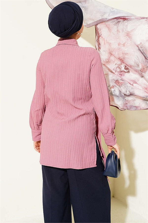 Asymmetrical Shirt with Gold Buckle Detail, Rose Pink