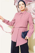 Asymmetrical Shirt with Gold Buckle Detail, Rose Pink