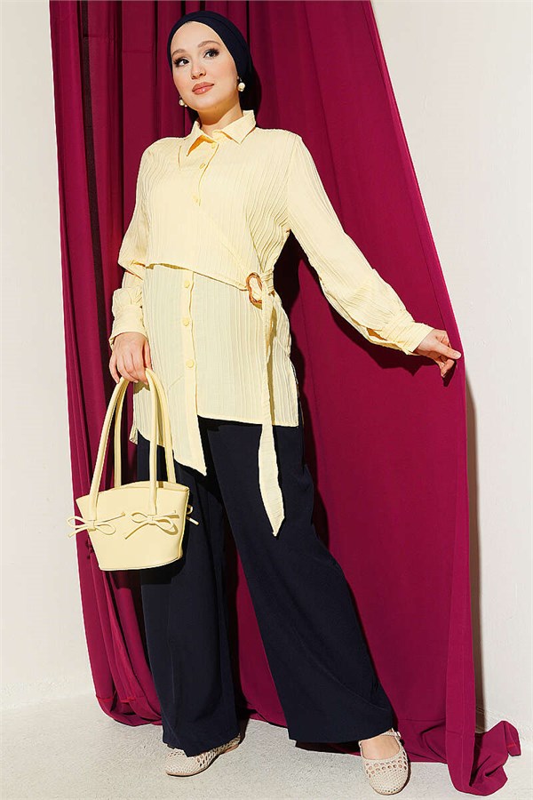 Asymmetrical Shirt with Gold Buckle Detail, Yellow