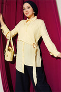 Asymmetrical Shirt with Gold Buckle Detail, Yellow