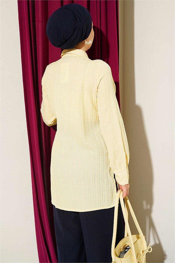 Asymmetrical Shirt with Gold Buckle Detail, Yellow