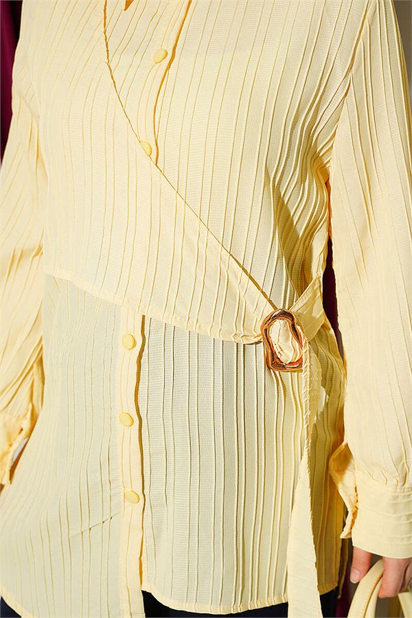 Asymmetrical Shirt with Gold Buckle Detail, Yellow