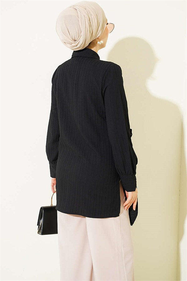 Asymmetrical Shirt with Gold Buckle Detail, Black