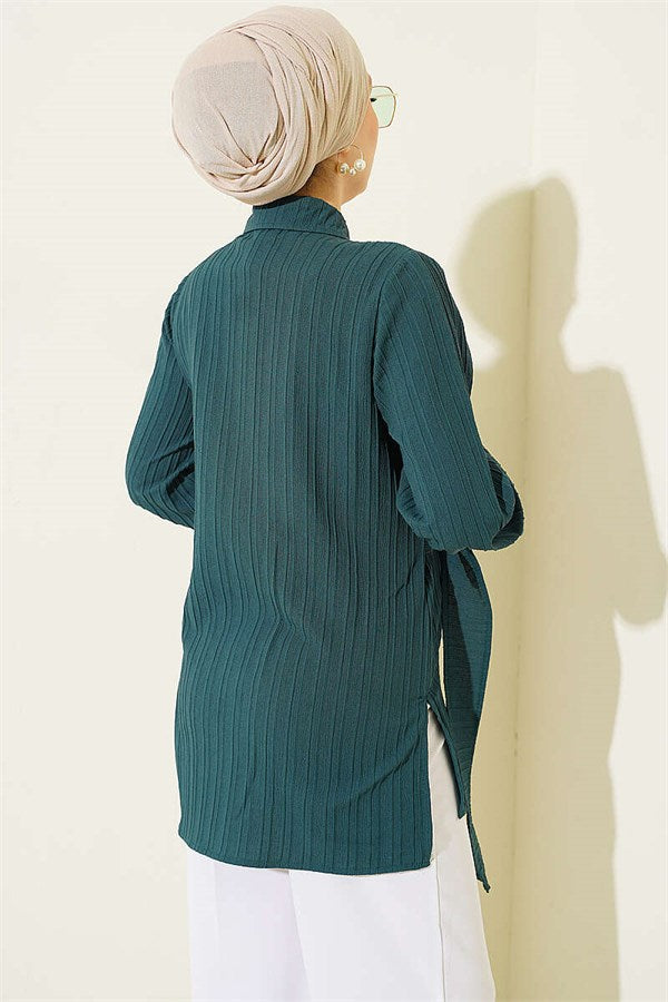 Asymmetrical Shirt with Gold Buckle Detail, Emerald Green