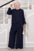 Asymmetrical Cut Aerobin Hijab 2 Piece Set Navy Blue