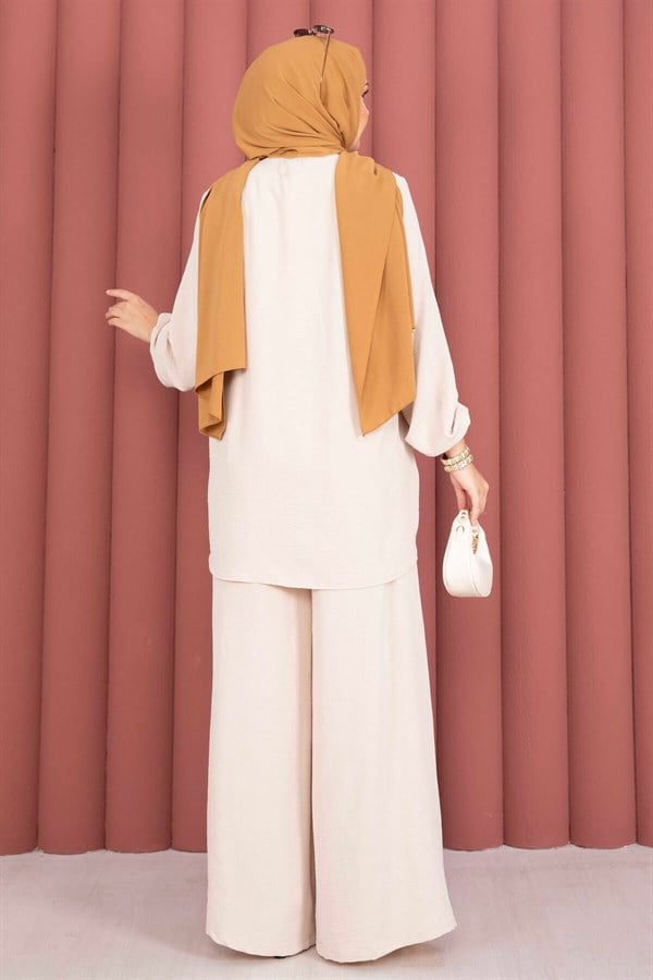 Asymmetrical Cut Aerobin Hijab 2 Piece Set Stone