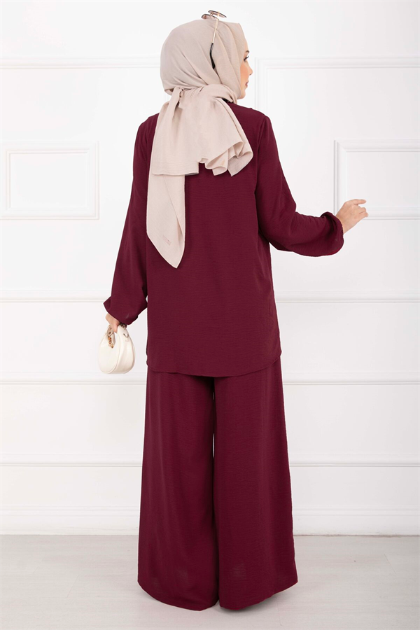 Asymmetrical Cut Aerobin Hijab 2 Piece Set in Burgundy