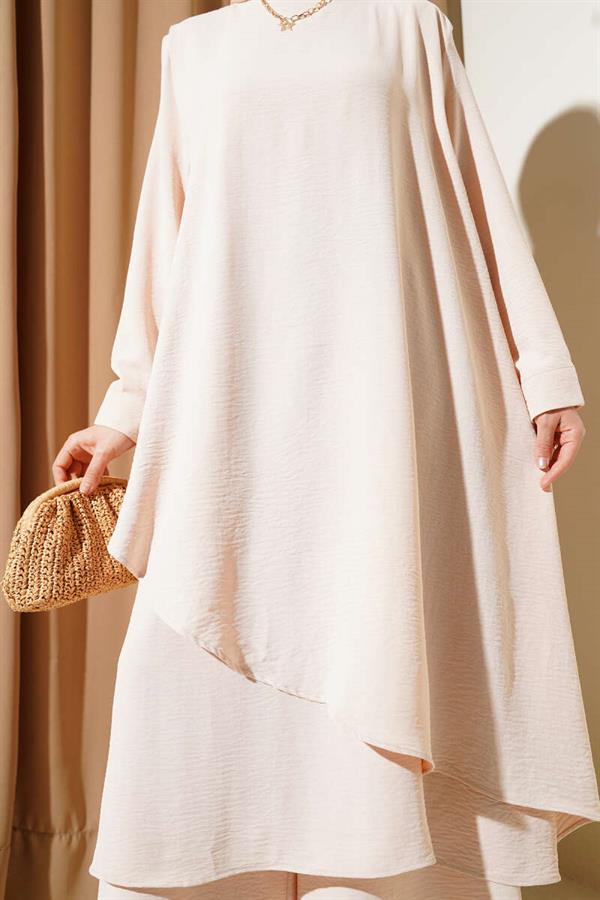 Asymmetrical Cut Aerobin 2 Piece Set Beige