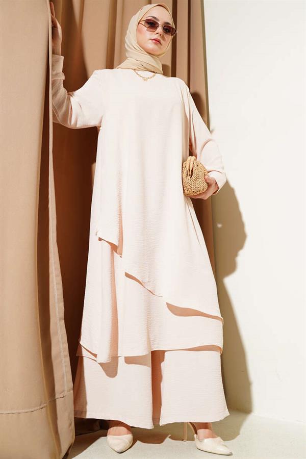 Asymmetrical Cut Aerobin 2 Piece Set Beige