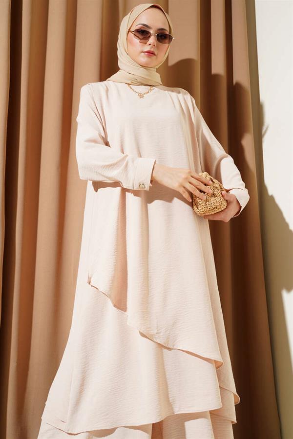 Asymmetrical Cut Aerobin 2 Piece Set Beige