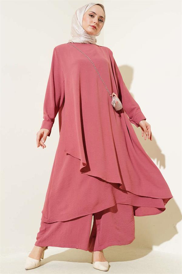 Asymmetrical Cut Aerobin 2 Piece Set Dusty Rose