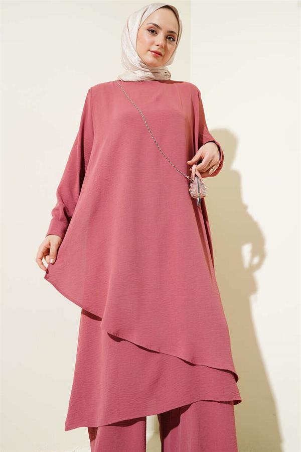 Asymmetrical Cut Aerobin 2 Piece Set Dusty Rose