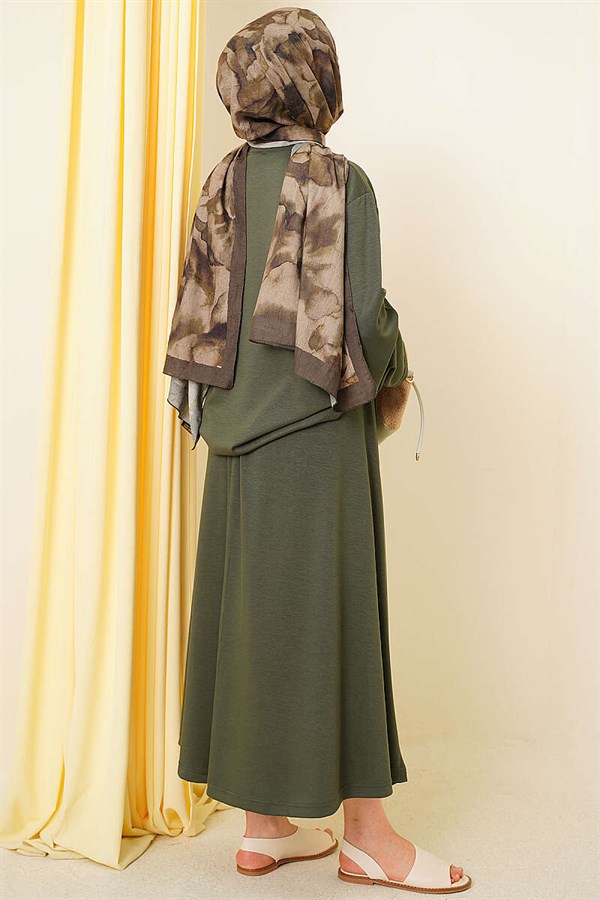 Asymmetrical Cut Basic Skirt 2 Piece Set Khaki