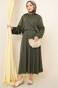 Asymmetrical Cut Basic Skirt 2 Piece Set Khaki