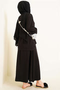 Asymmetrical Cut Basic Skirt 2 Piece Set, Black