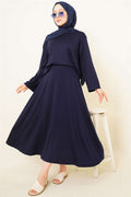 Asymmetrical Cut Basic Skirt 2 Piece Set Navy Blue