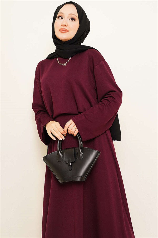 Asymmetrical Cut Basic Skirt 2 Piece Set in Plum
