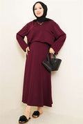 Asymmetrical Cut Basic Skirt 2 Piece Set in Plum