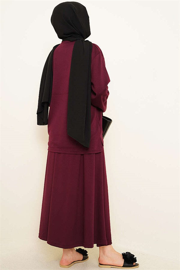 Asymmetrical Cut Basic Skirt 2 Piece Set in Plum