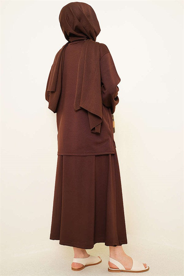 Asymmetrical Cut Basic Skirt 2 Piece Set in Coffee