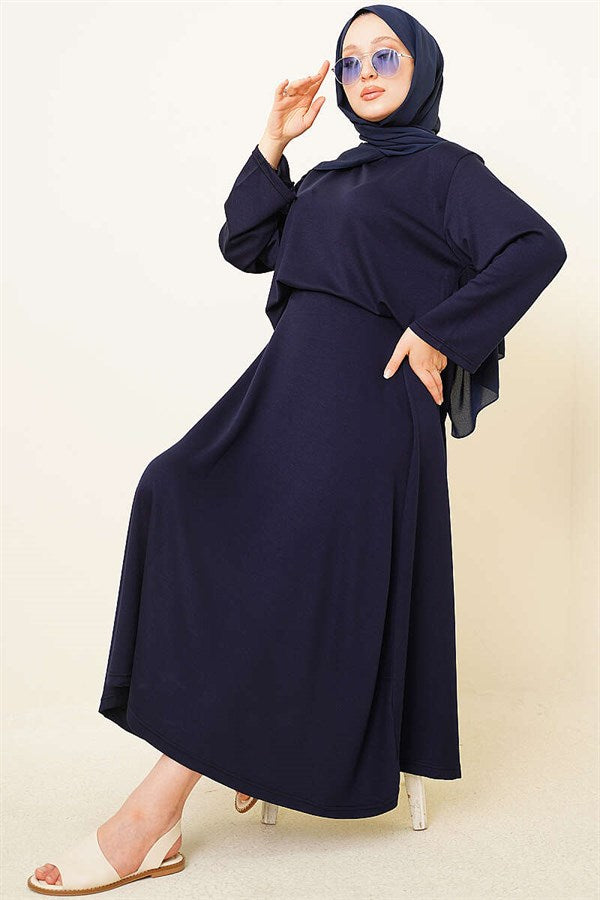 Asymmetrical Cut Basic Skirt 2 Piece Set Navy Blue