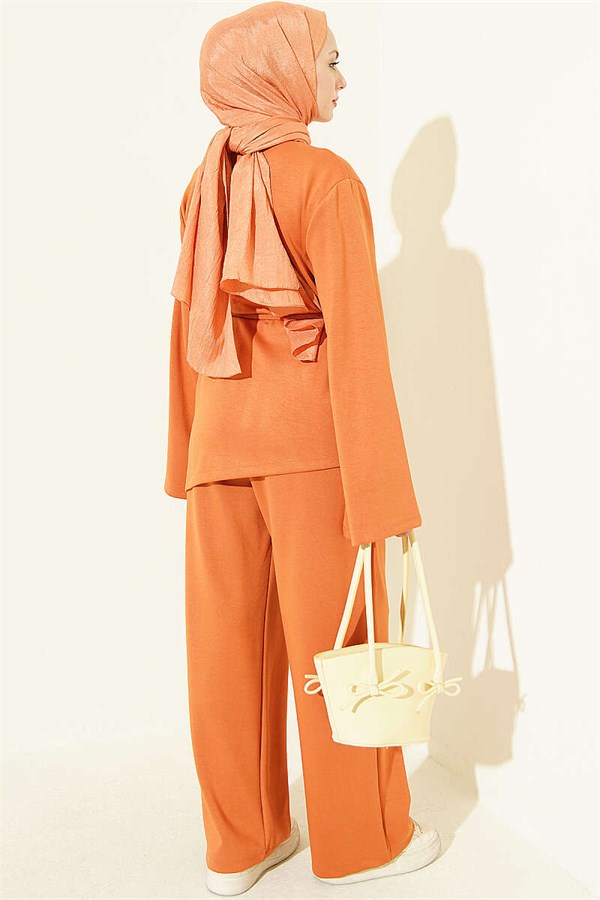 Asymmetrical Cut 2 Piece Set with Drawstring, Orange