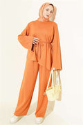 Asymmetrical Cut 2 Piece Set with Drawstring, Orange