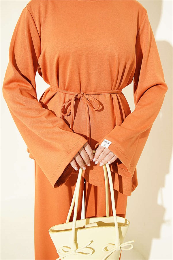 Asymmetrical Cut 2 Piece Set with Drawstring, Orange