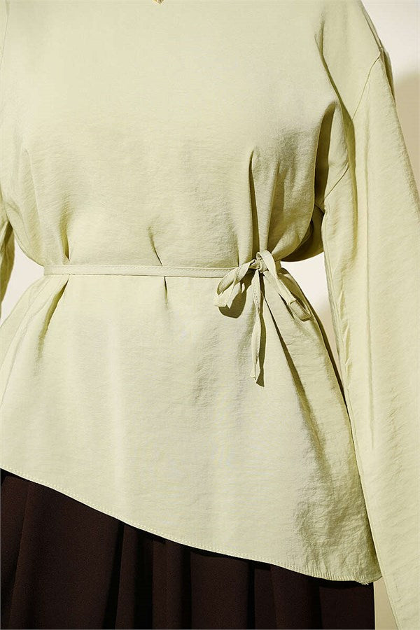 Asymmetrical Cut Drawstring Tunic, Light Green