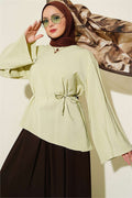 Asymmetrical Cut Drawstring Tunic, Light Green