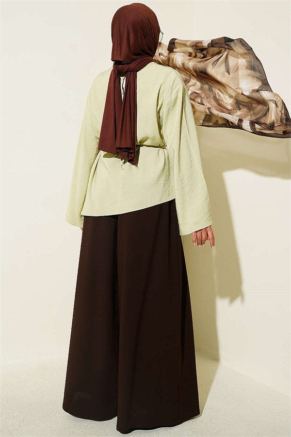 Asymmetrical Cut Drawstring Tunic, Light Green