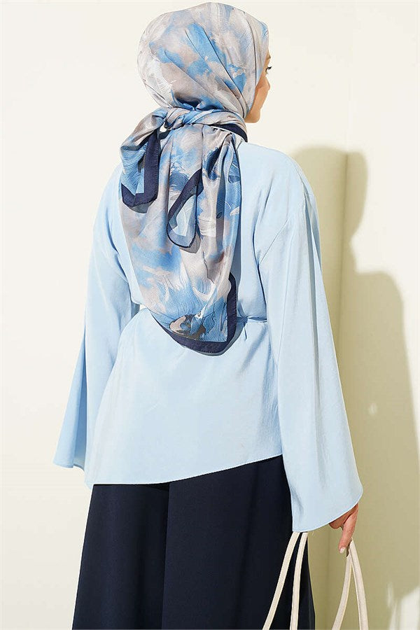 Asymmetrical Cut Drawstring Tunic Blue