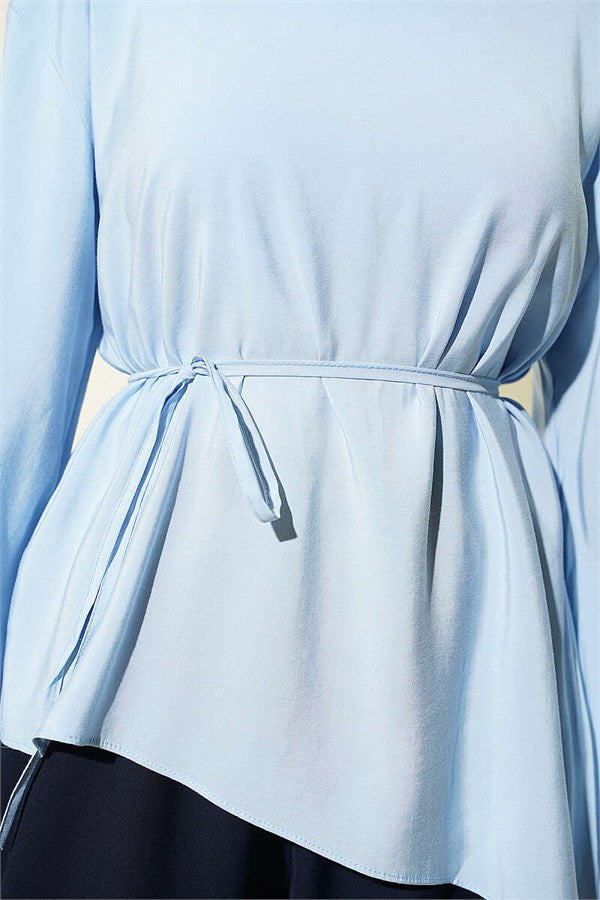 Asymmetrical Cut Drawstring Tunic Blue