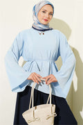 Asymmetrical Cut Drawstring Tunic Blue