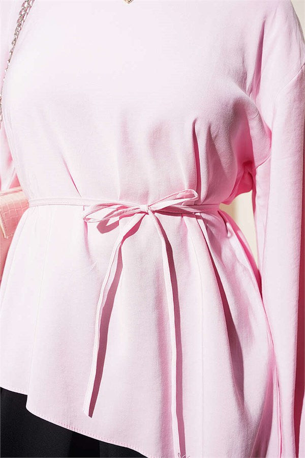 Asymmetrical Cut Lace-Up Tunic Pink