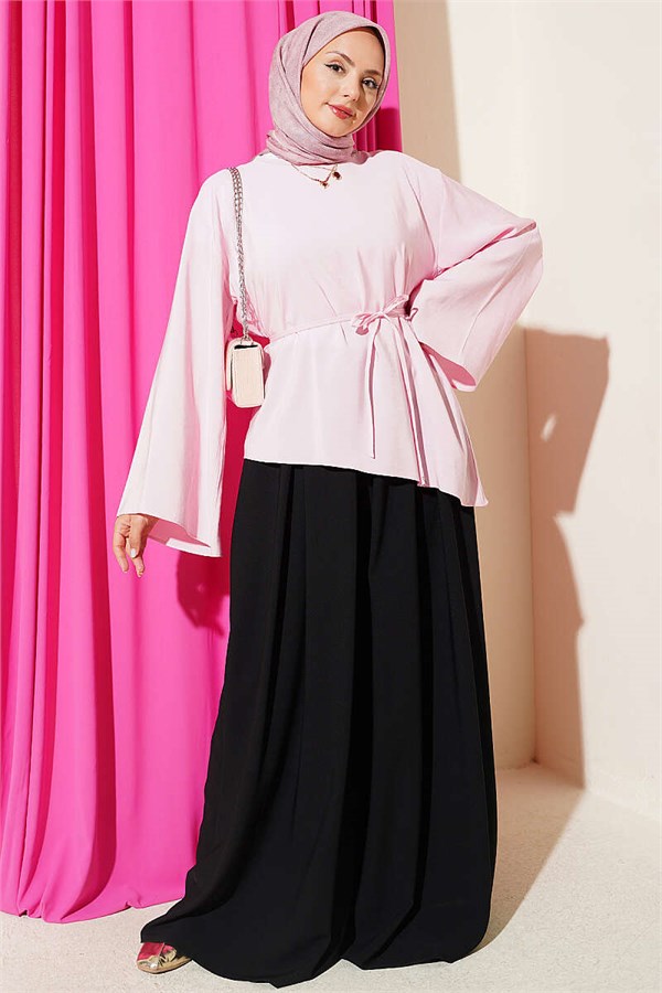 Asymmetrical Cut Lace-Up Tunic Pink
