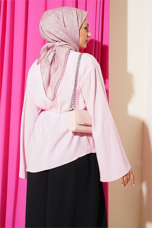 Asymmetrical Cut Lace-Up Tunic Pink