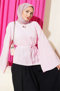 Asymmetrical Cut Lace-Up Tunic Pink