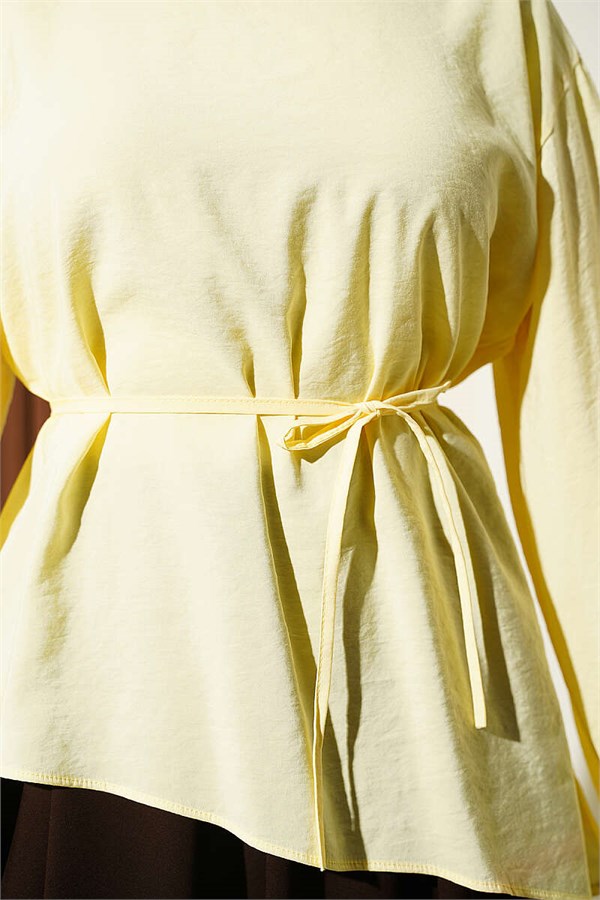 Asymmetrical Cut Drawstring Tunic Yellow