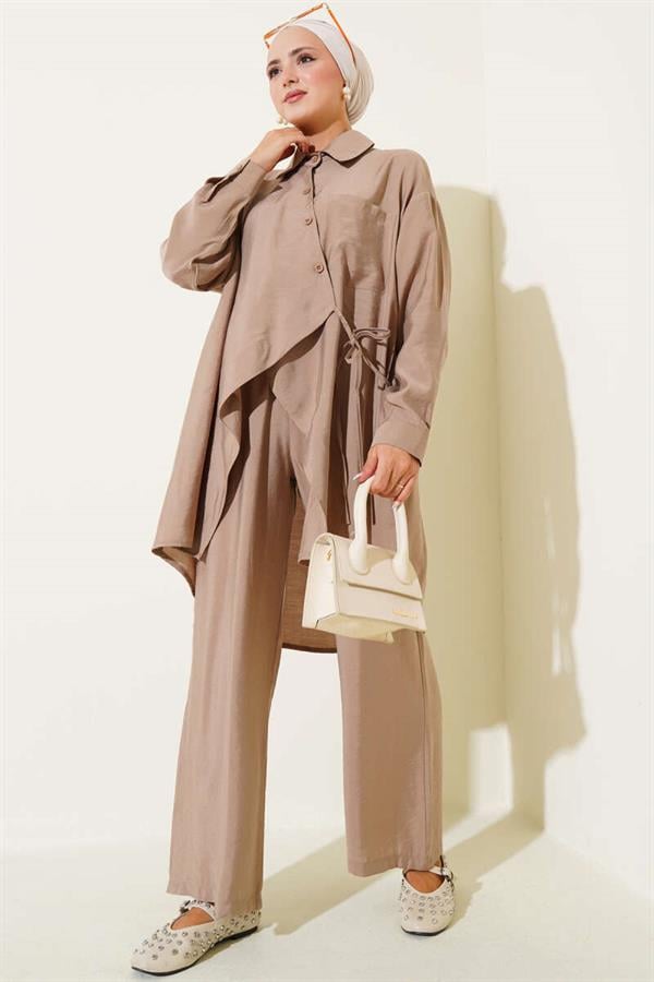 Asymmetric Cut Rope Tied 2 Piece Set Mink