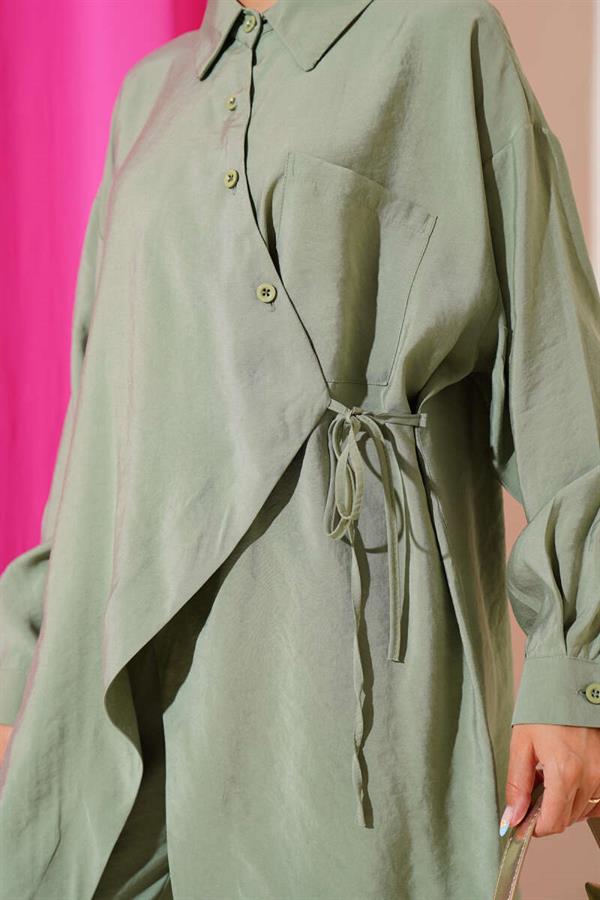 Asymmetric Cut Rope Tied 2 Piece Set, Almond Green