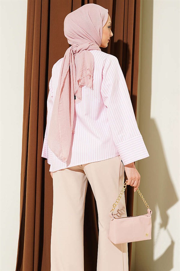 Asymmetrical Cut Thick Striped Tunic Pink